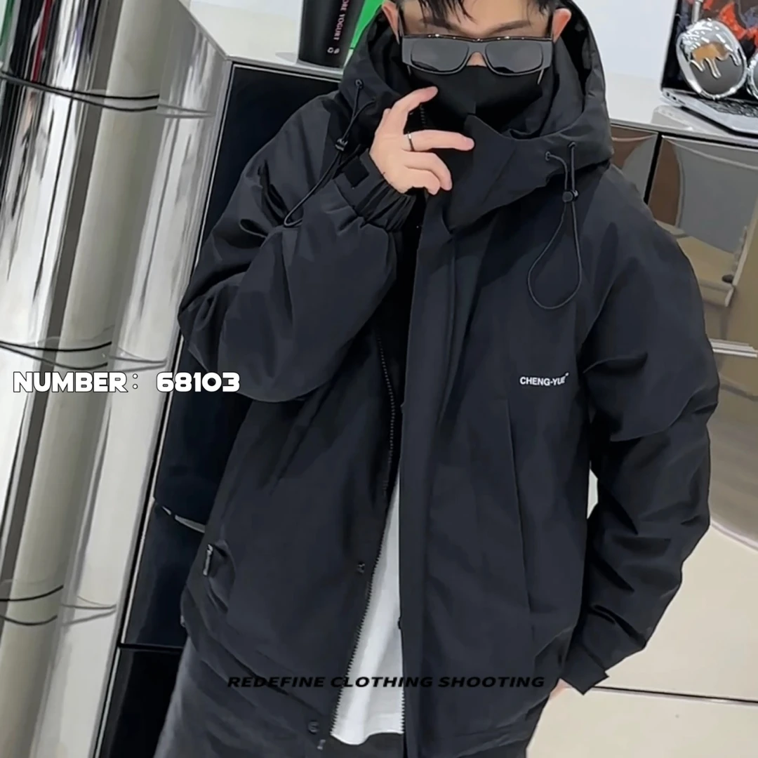 【工装连帽御寒外套】冬新款时尚拉链字母刺绣保暖百搭上衣-68103