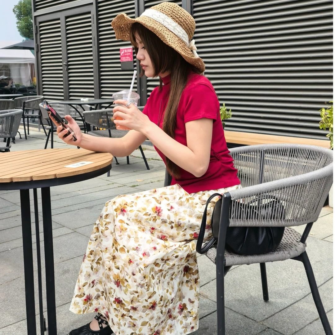 FINGDY夏季气质复古百搭印花半裙5203103-0910