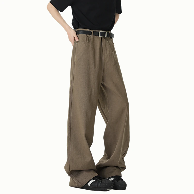 TUOFEI 2025春季新款美式复古咖色牛仔裤男潮流百搭宽松直筒阔腿