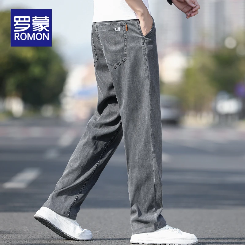 罗蒙2025新款冰丝牛仔裤男士夏季薄款韩版直筒宽松天丝长裤子男款