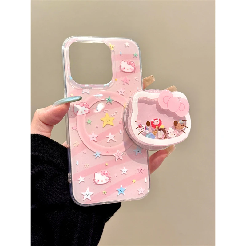 适用苹果iphone16promax星星小猫15pro磁吸支架14摇摇13ins手机壳