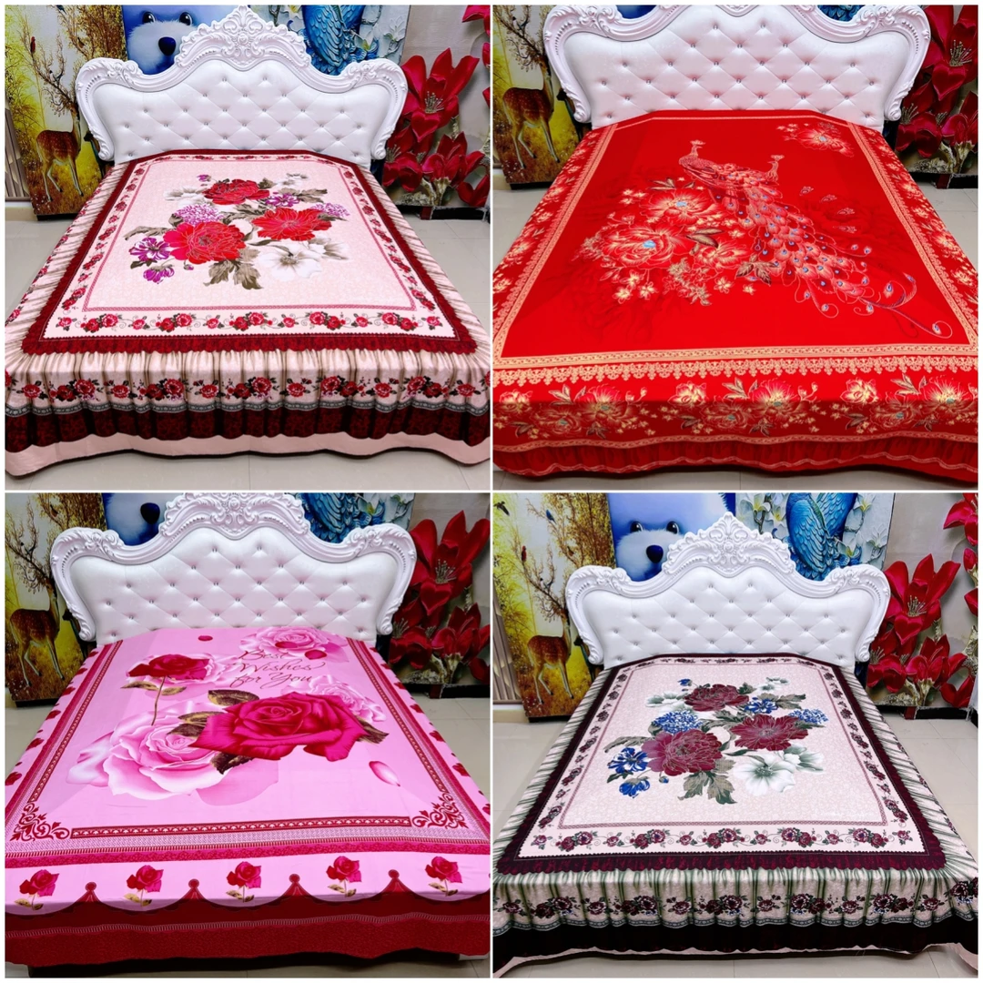 国潮风定位床单2.3*2.3米加厚加大老式国潮风双人大花斜纹床单