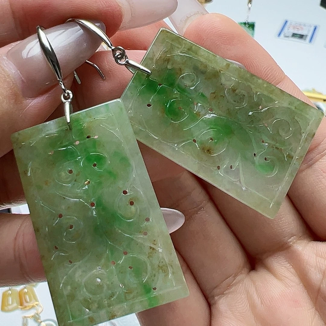 银S925镶嵌翡翠耳饰天然缅甸A货翡翠