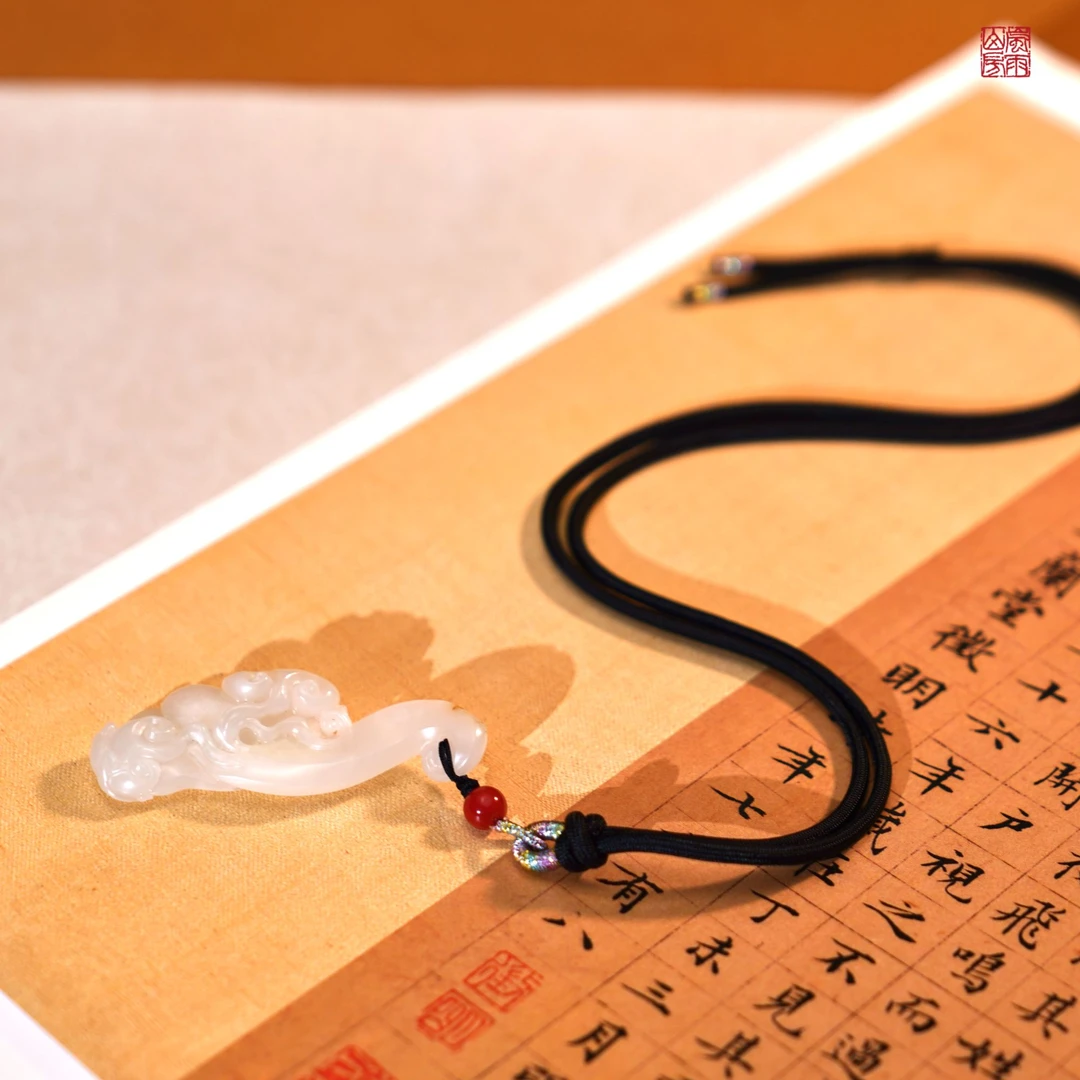 和田玉 子料 如意灵芝吊坠项链