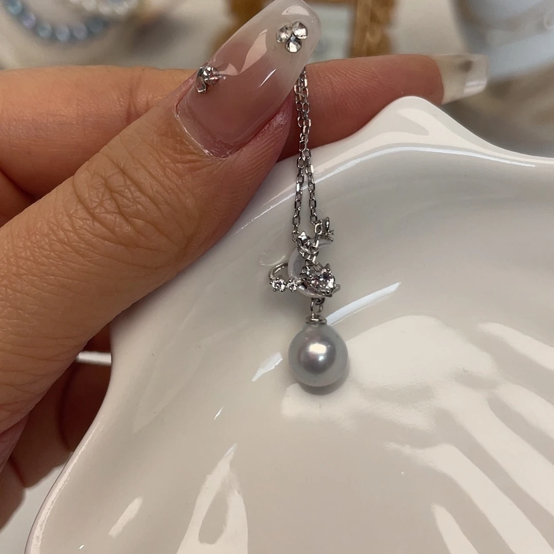 海水珍珠银S925镶嵌颈饰