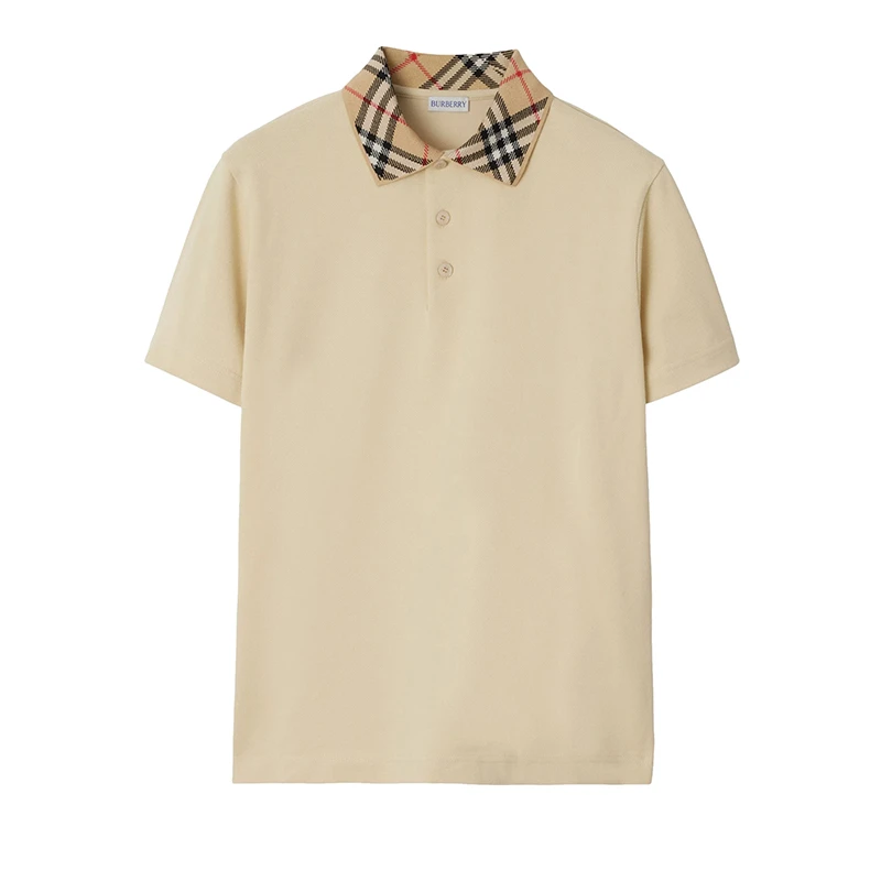BURBERRY/博柏利夏季男士经典格纹拼接衣领棉质短袖休闲Polo衫