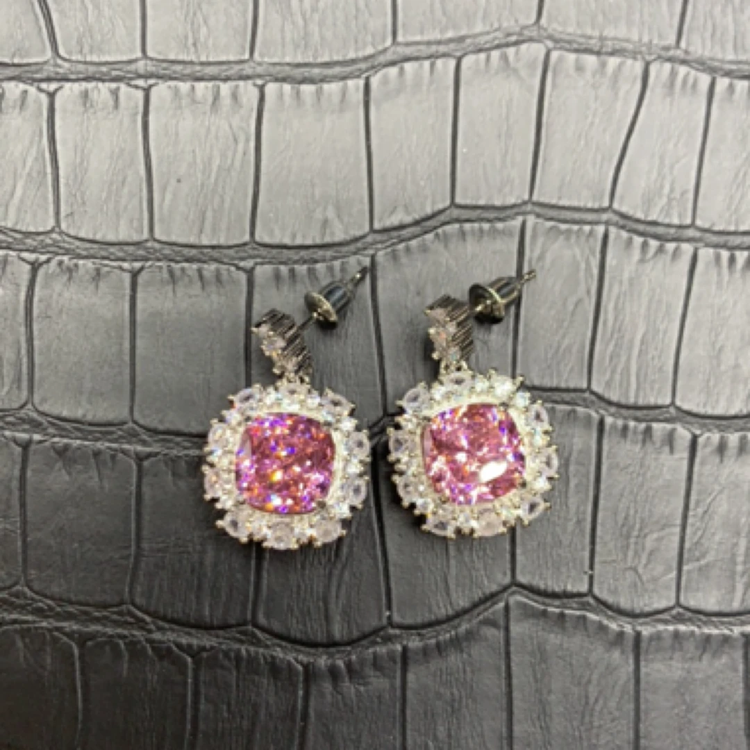 铜合金合成锆石耳饰 冰花切帕帕粉气质百搭耳钉轻奢精致饰品88