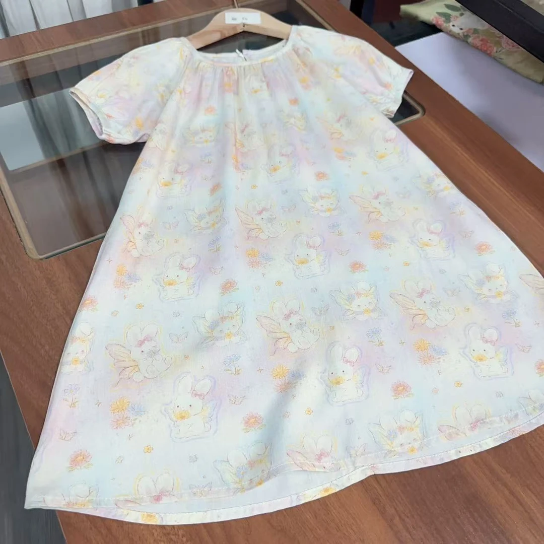 梦幻兔  新女童夏日中长款连衣裙俏皮童真短袖圆领设计舒适又可爱
