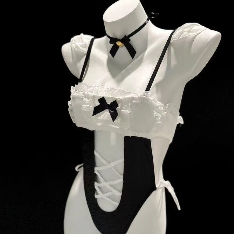 「邻家小女佣」性感蝴蝶结镂空纯欲风女仆套装性感睡衣女仆
