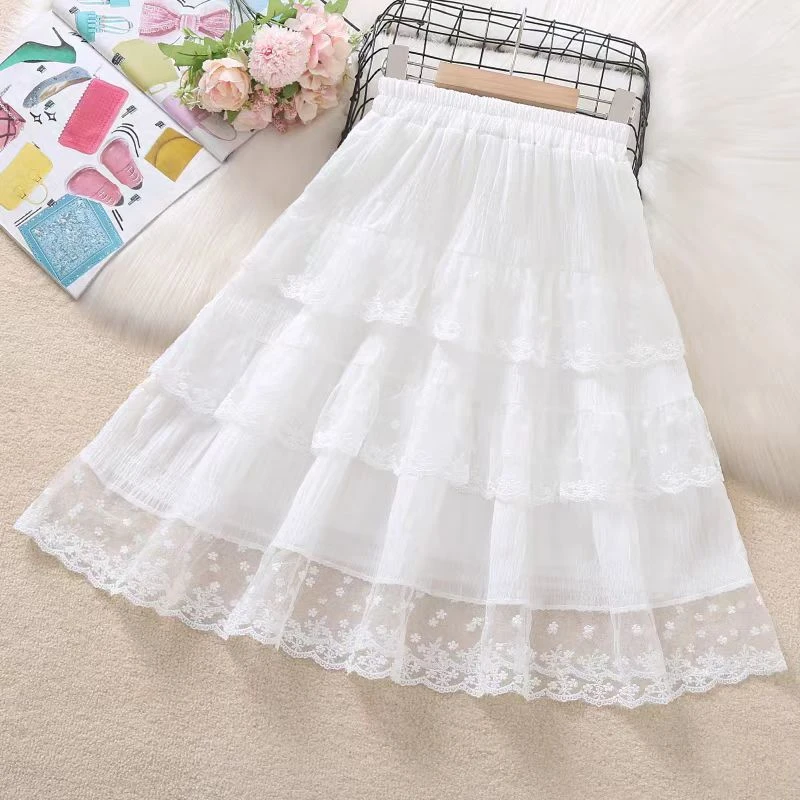 女童半身裙夏装儿童蛋糕公主裙2025春秋新款女孩蕾丝白色长款裙子