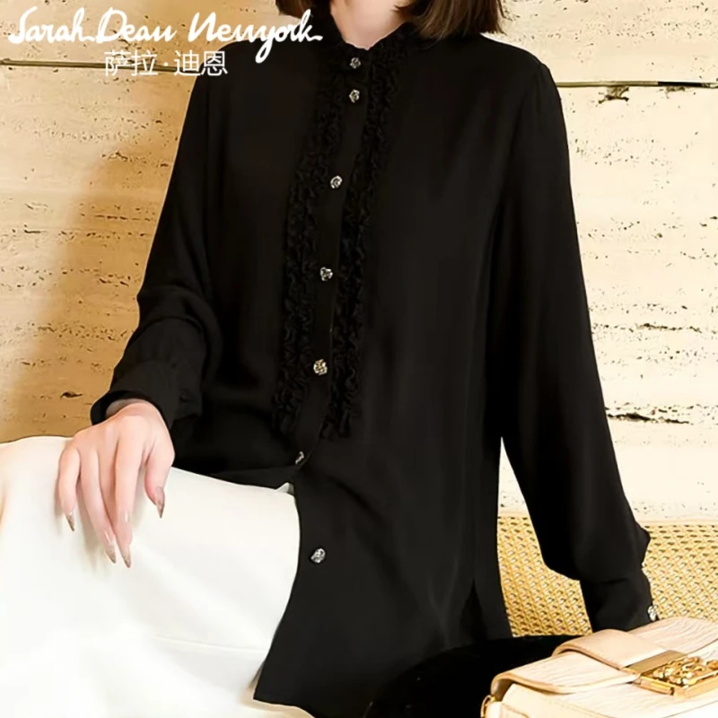 【萨拉迪恩】桑蚕丝百搭花边时尚华丽优雅轻奢设计师衬衫