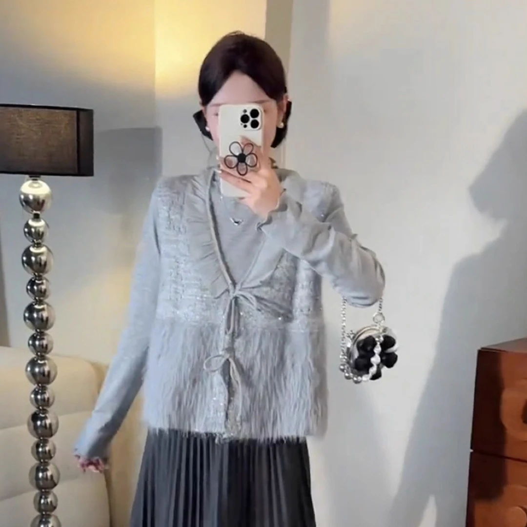 常规常规款V领刺绣纯色薄款马夹名媛马甲针织流苏