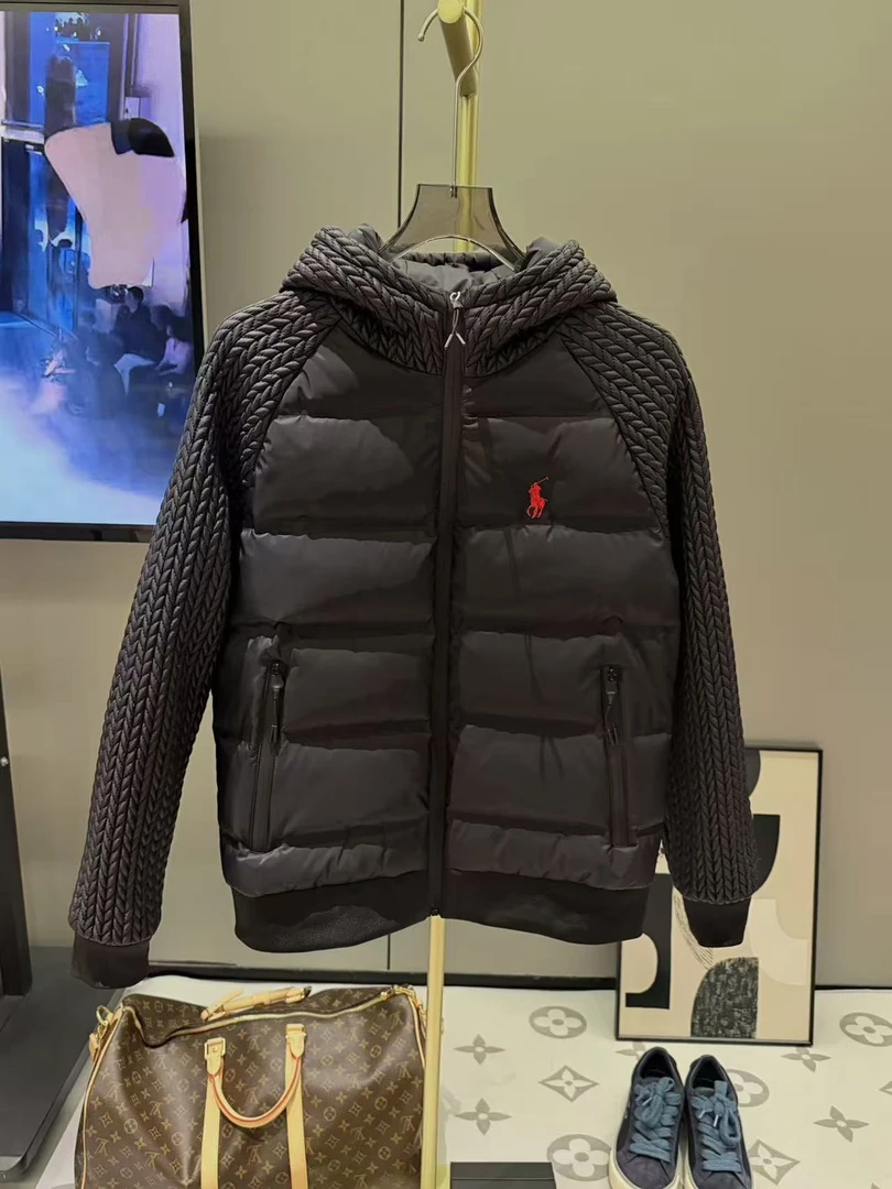 2025年冬装欧版麦穗男士连帽款羽绒服百搭帅气保暖白鸭绒修身外套