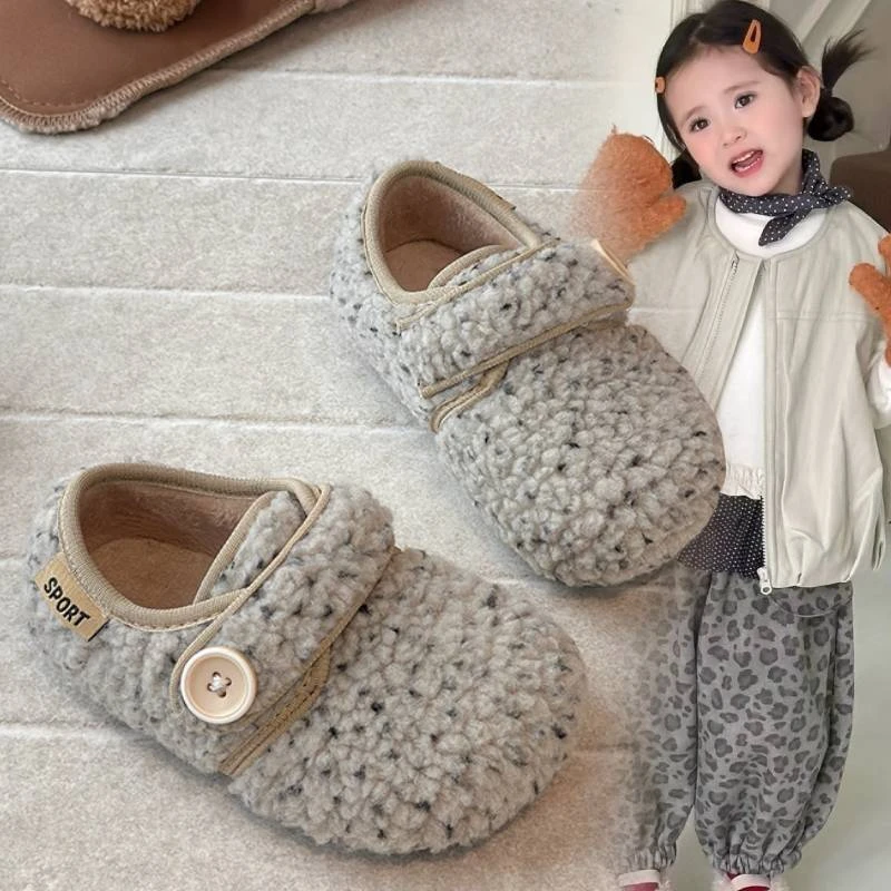公主女宝秋冬百搭防滑冬季韩版毛毛鞋豆豆鞋童鞋婴儿鞋亲子鞋女童
