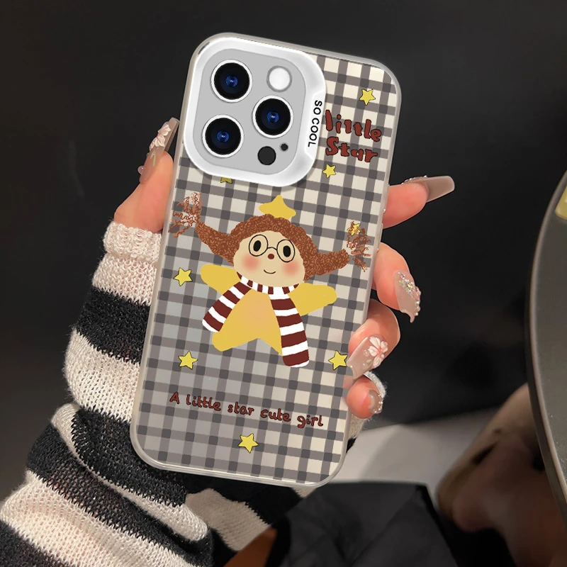 格子控女孩-IMD彩银-白-时尚卡通个性防撞防帅防磨手机壳
