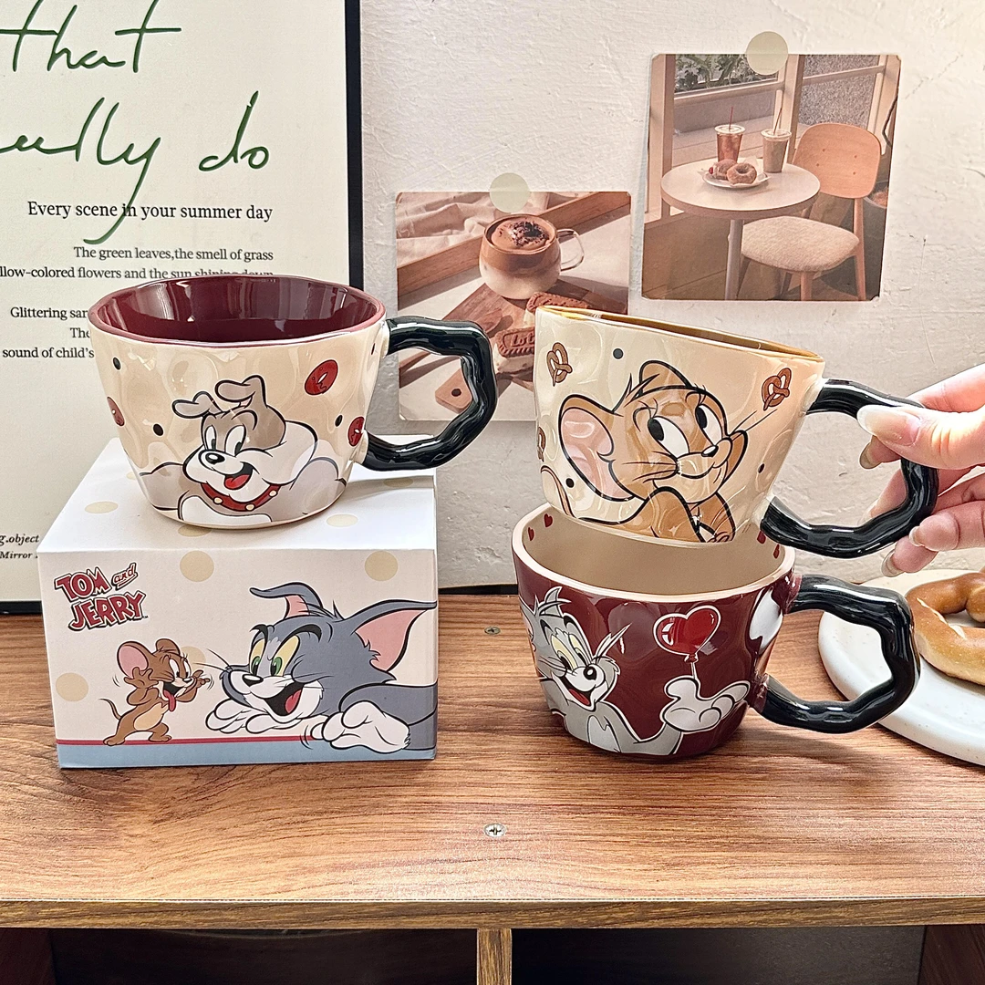 马克杯卡通猫和老鼠陶瓷杯INS风汤姆猫学生牛奶杯情侣创意手绘