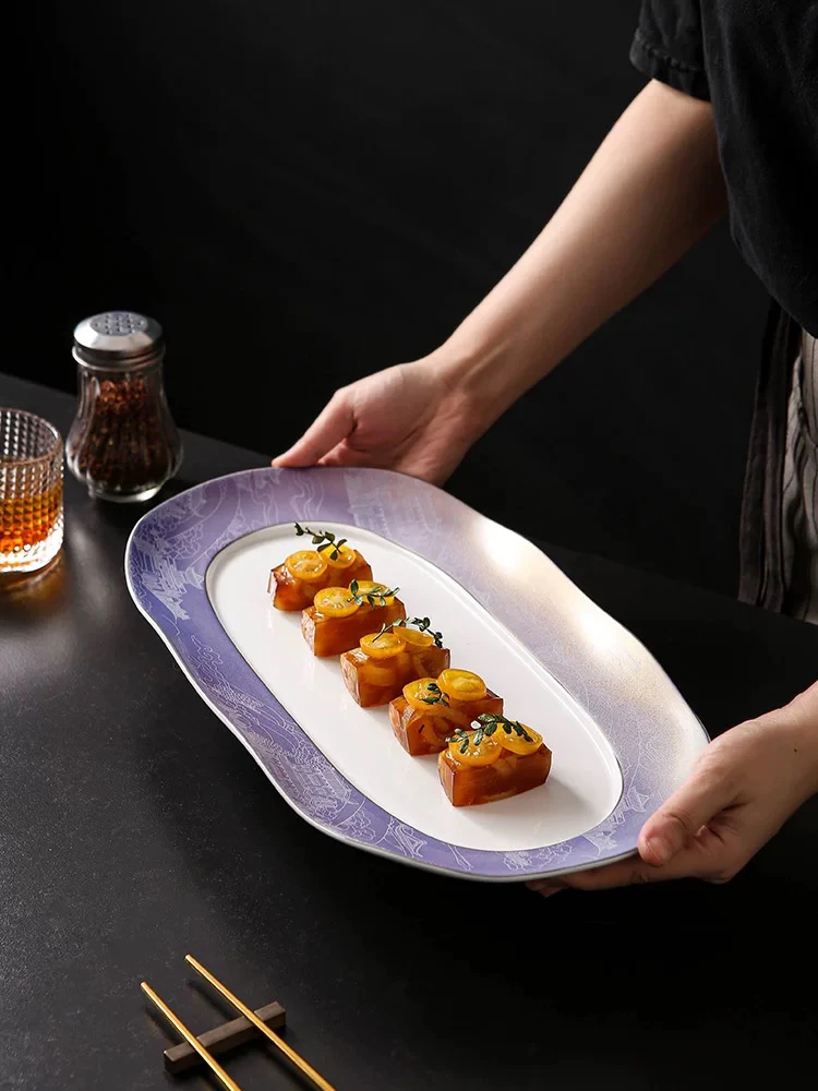 宫阙紫旦形波浪盘创意凉菜盘点心盘装盘会所高级特色