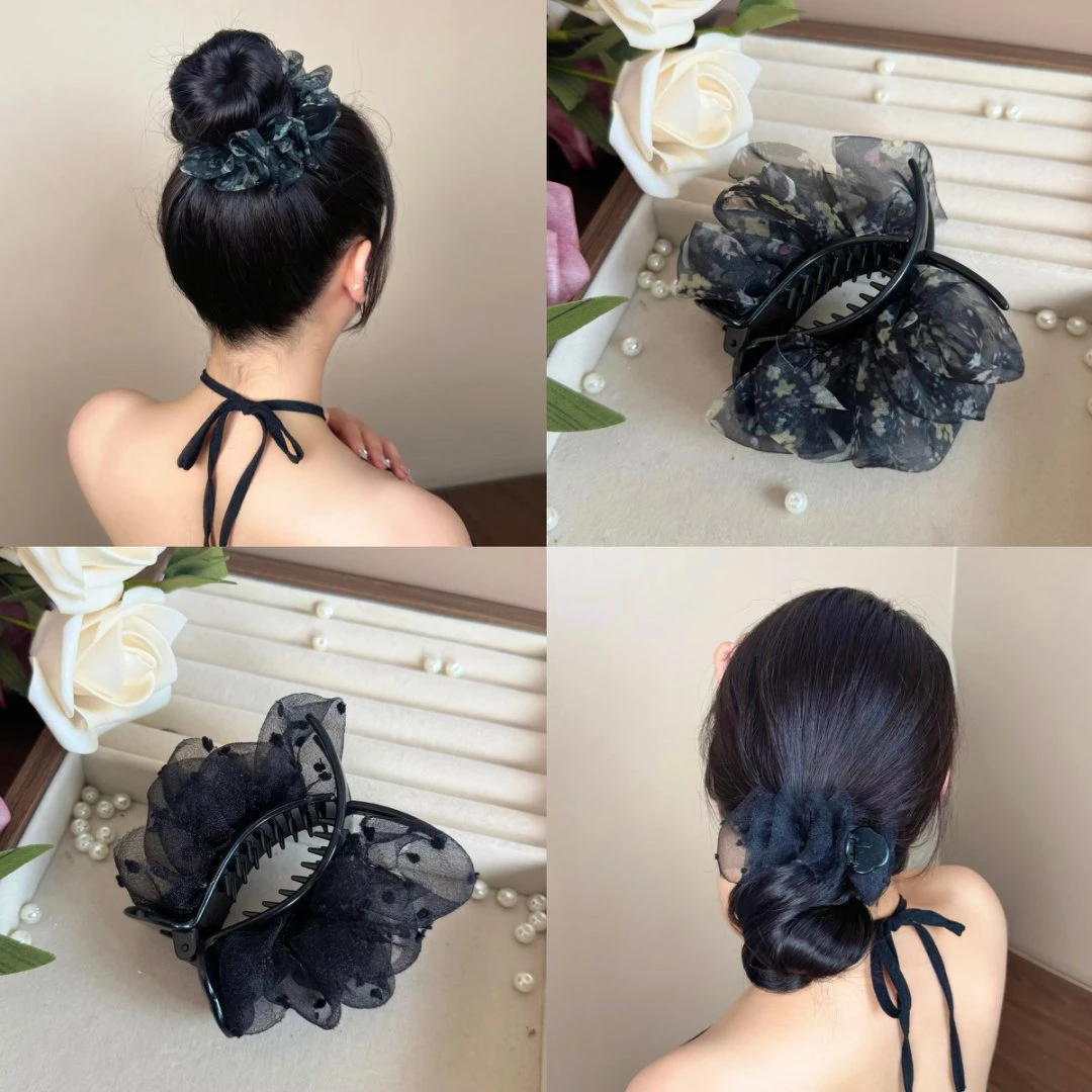 抓夹2025新款气质发夹褶皱百搭网纱优雅时尚饰品头饰夹子夹头发