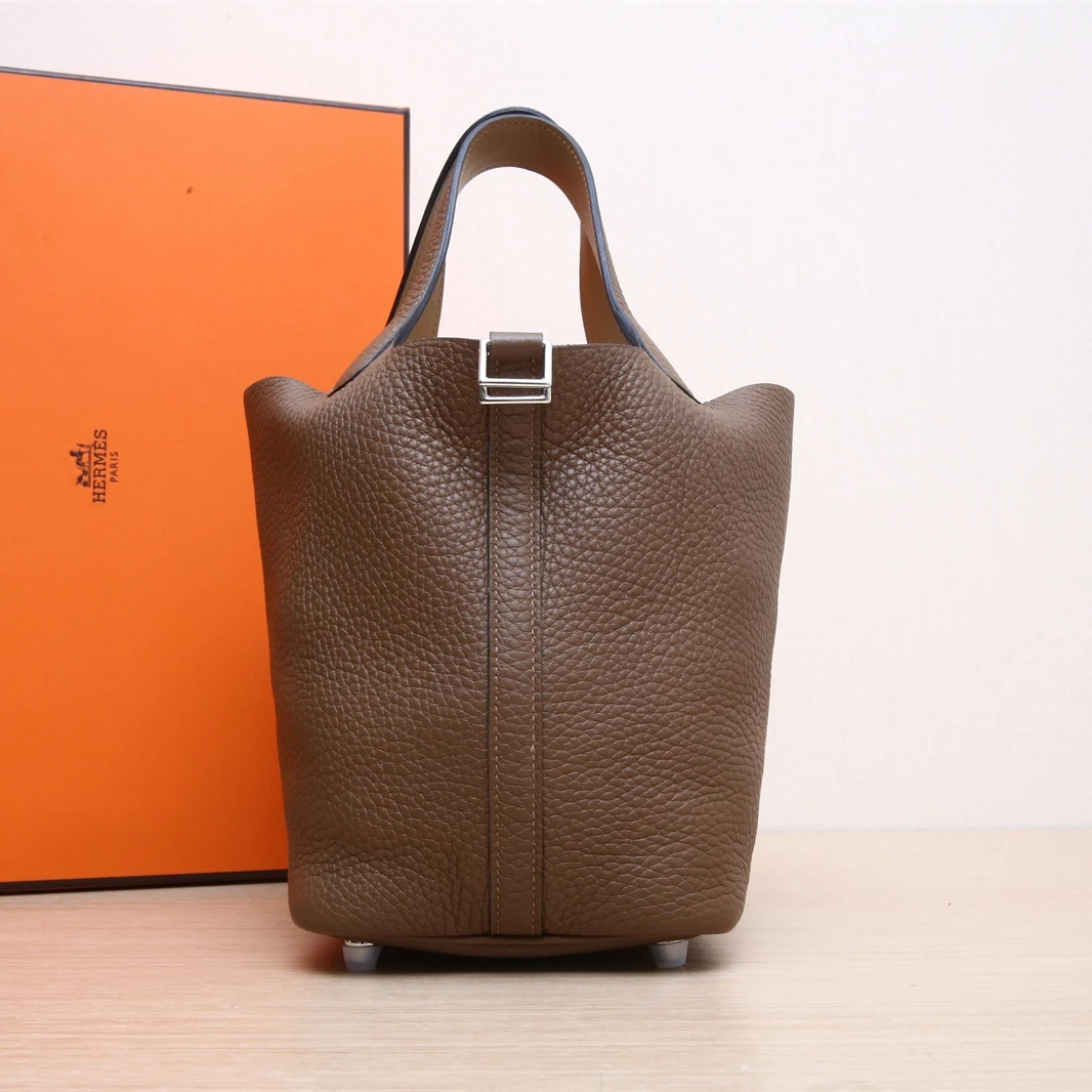 95新 Hermes/爱马仕 【双双】18 菜篮子 3G栗子色 TC皮 Z刻 银扣