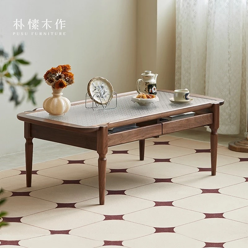 朴愫木作 鎏光茶几 海棠花钢化玻璃茶几法式复古美式小户型客厅