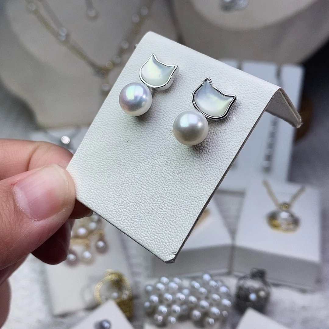 银S925镶嵌耳饰淡水珍珠