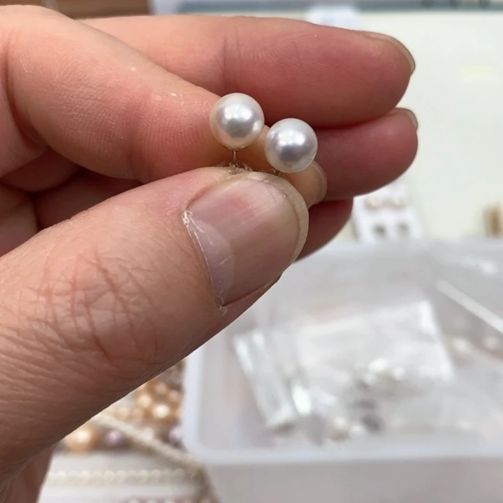 淡水珍珠耳饰银S925镶嵌7-8