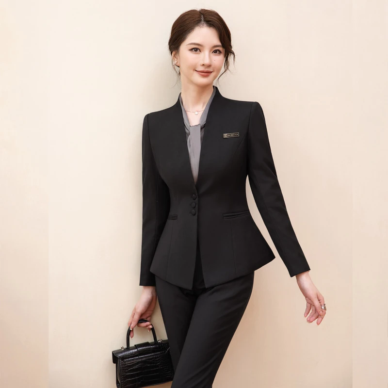 春秋职业西装套装女气质修身时尚职业西装女面试商务韩版职业西装