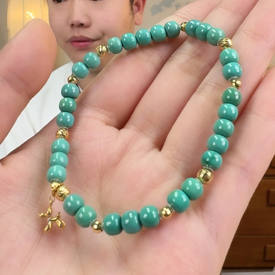 绿松石18K金镶嵌挂件