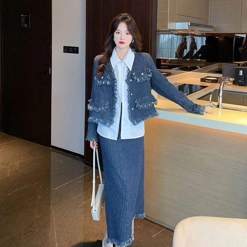 2025秋季女装一整套外穿两件套洋气显瘦小香风短款牛仔冬季外套女