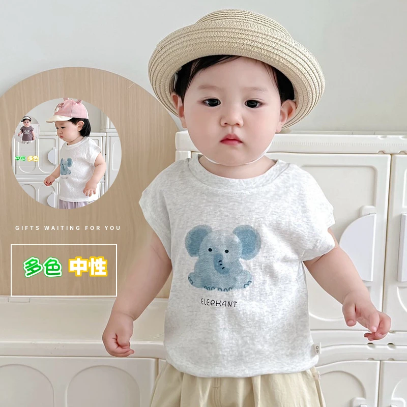 男女宝宝衣服夏季外穿潮洋气儿童短袖雪花棉透气上衣小童无袖T恤