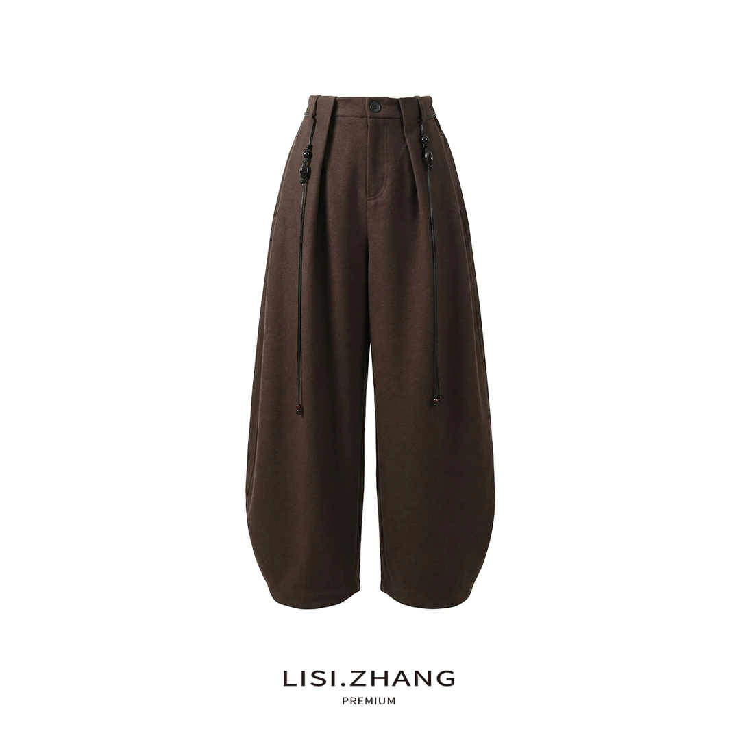 LISI.ZHANG--【毛呢休闲裤】时尚腰带搭配阔腿弯刀长裤百搭休闲裤
