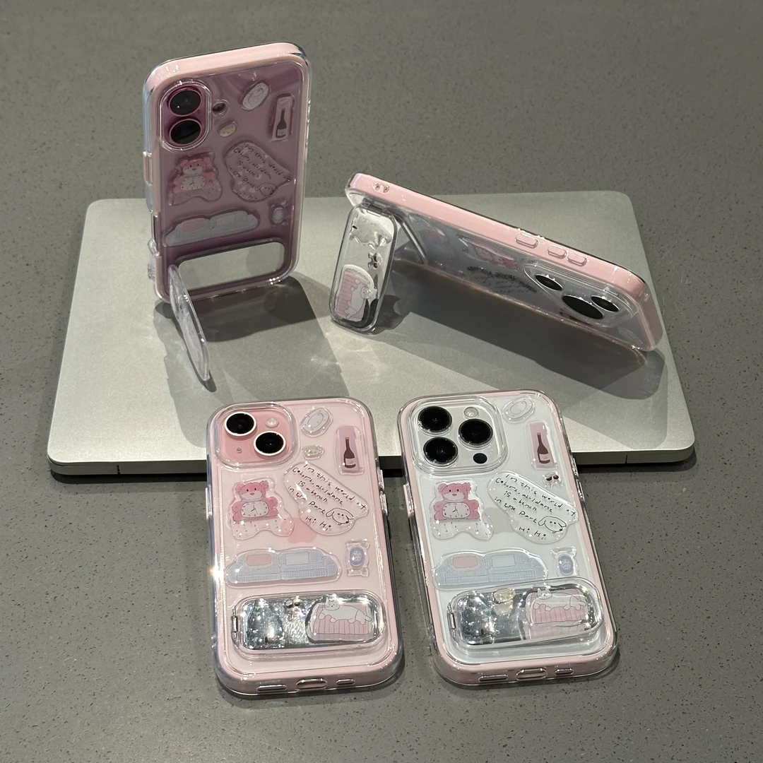 BANCA粉熊滴胶贴纸支架适用苹果16手机壳华为P70vivo小米15oppo