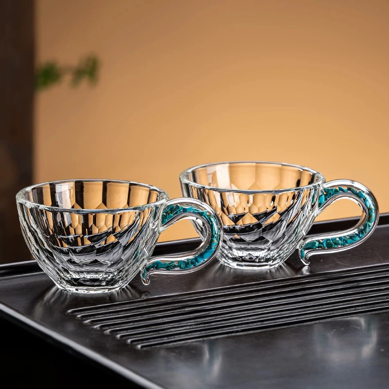 「买一送一」玺宴家用绿松水晶切面高档轻奢小号网红主人杯茶杯茶具