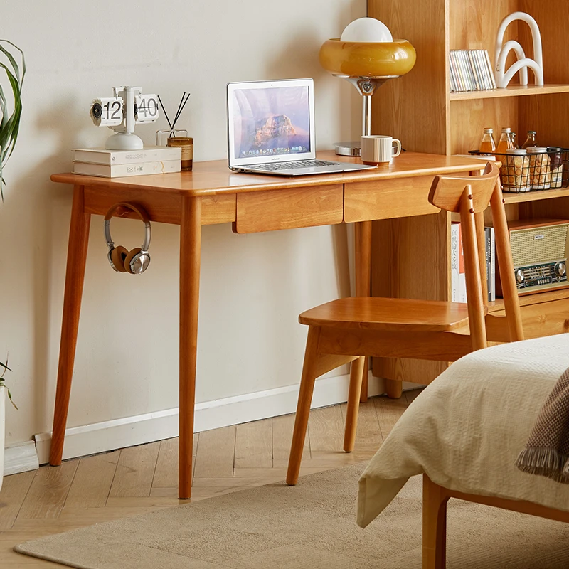 全实木书桌简约现代台式电脑桌北欧卧室写字桌学生写字台家用双人