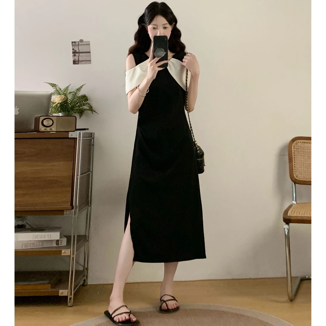 大码女装胖MM2025夏季新款法式赫本风时尚气质优雅露肩显瘦连衣裙