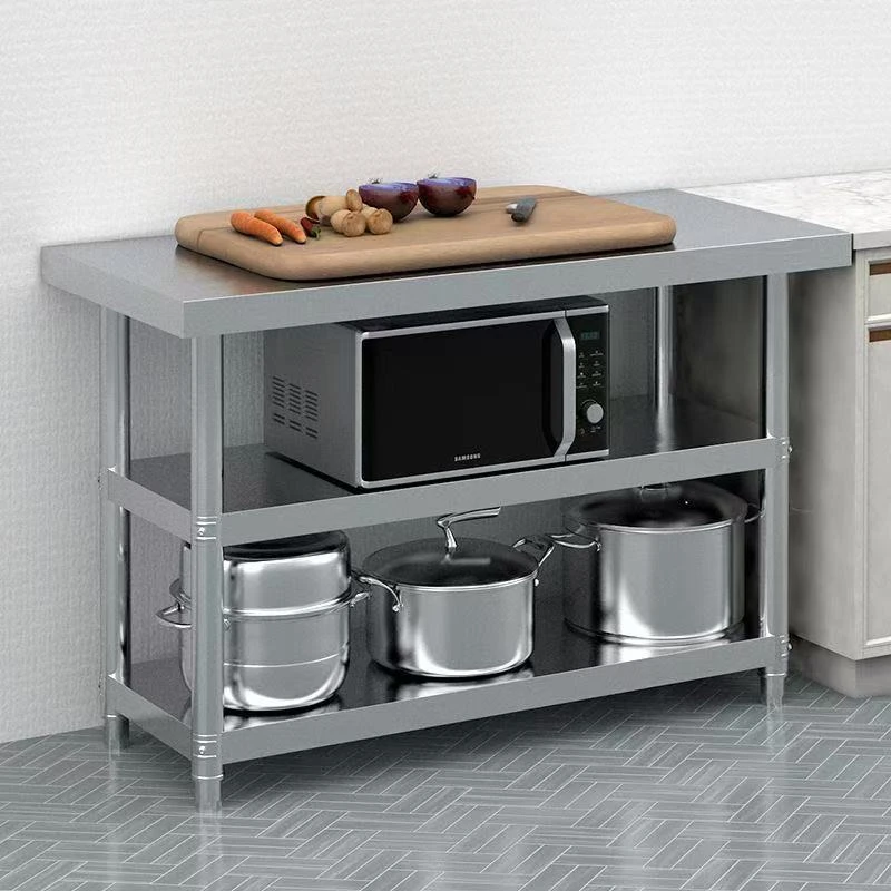 二三层加厚0.5不锈钢厨房操作工作台置物架微波炉烤箱收纳储物架
