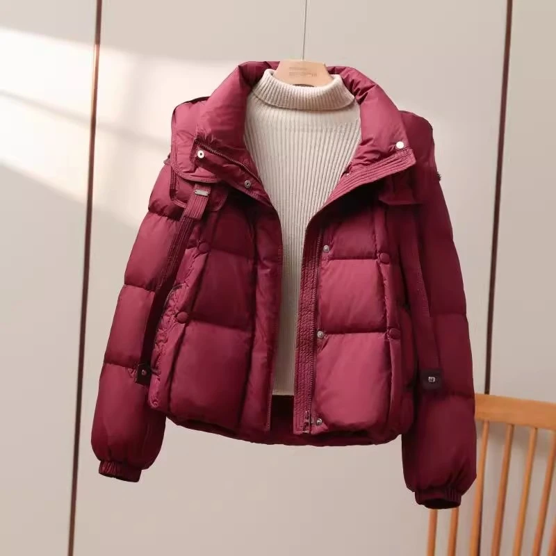 【9916】90白鸭绒羽绒服女短款2024冬季新款可拆卸帽小个子百搭