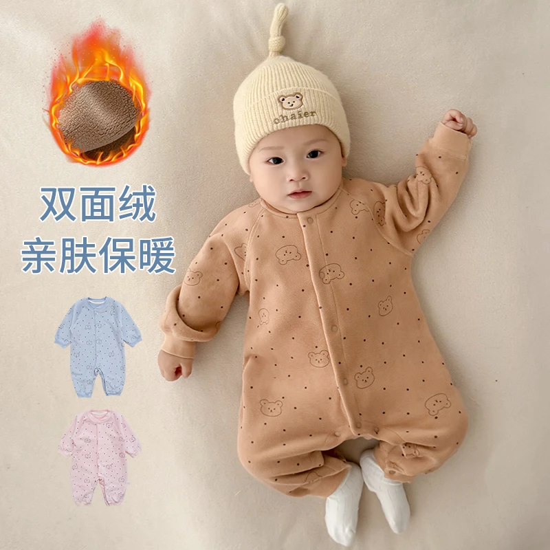 婴儿衣服秋冬季加绒加厚保暖婴幼儿连体衣男女宝宝睡衣冬装外出服