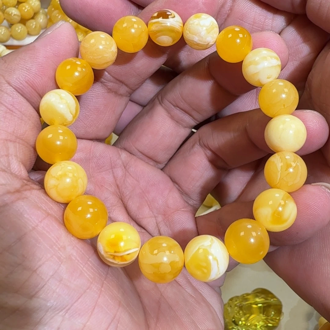 琥珀未镶嵌珠宝奇石11m焦皮料多宝圆珠手串14.5克