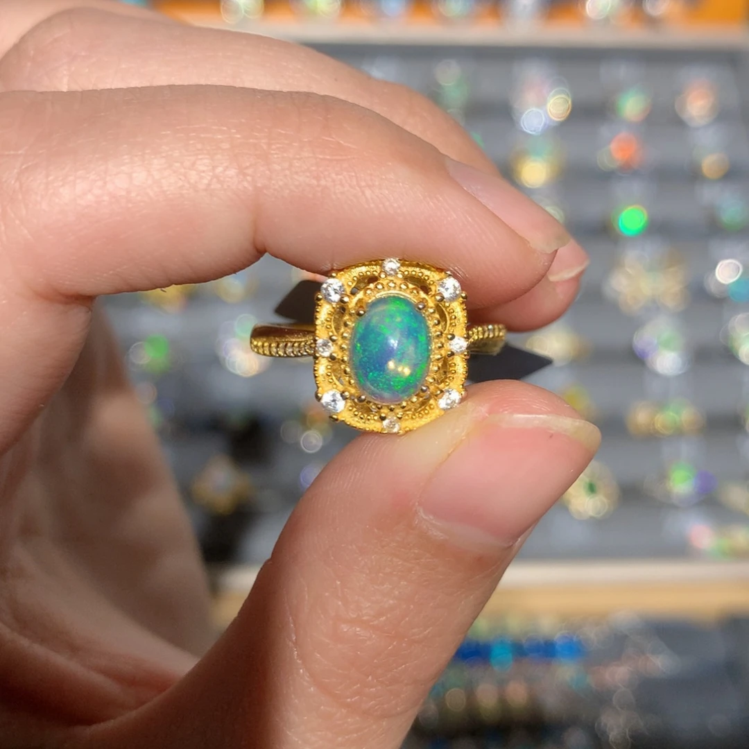 银S925镶嵌欧泊欧泊戒指y