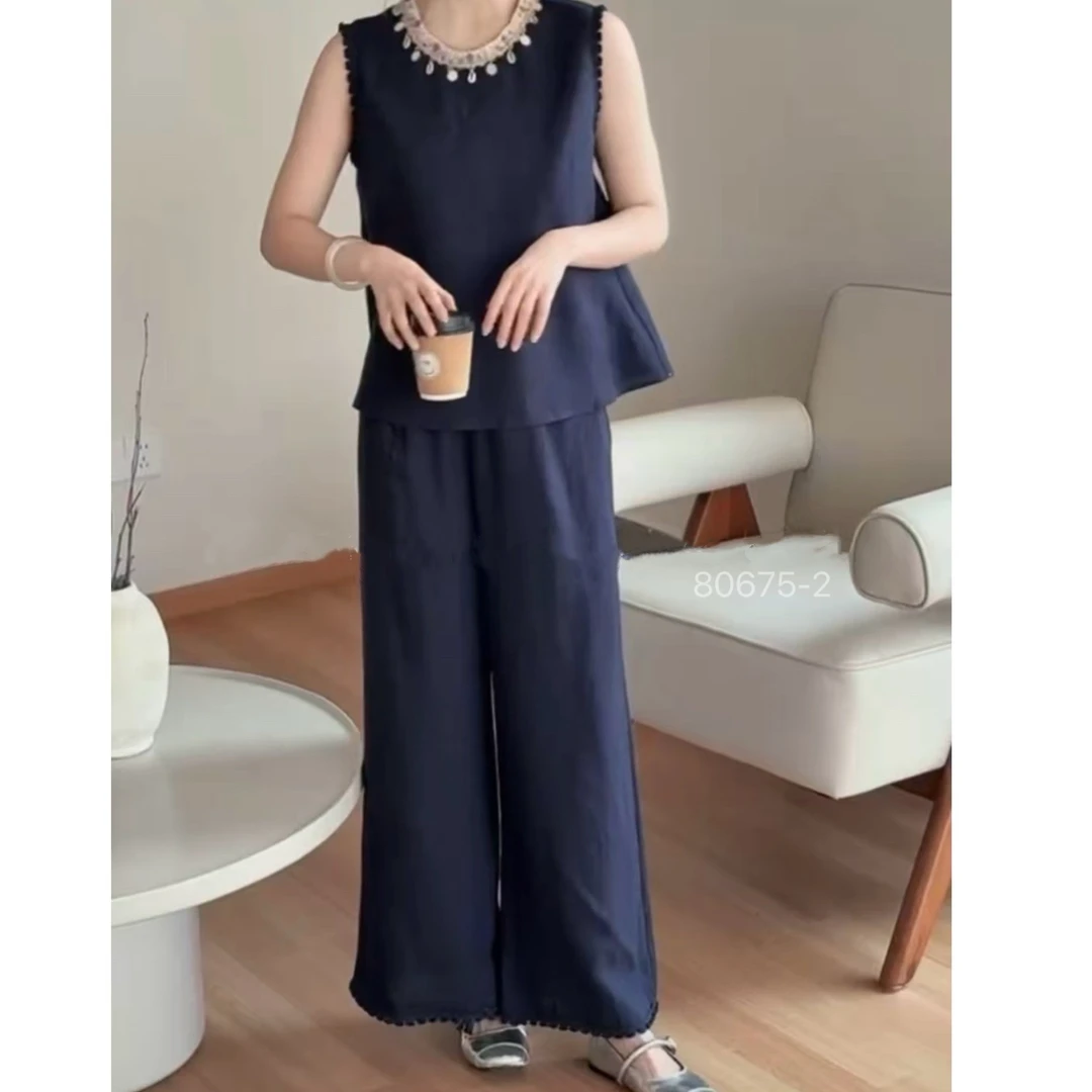 80675-2 SANFAN  新款法式复古领口设计长裤套装