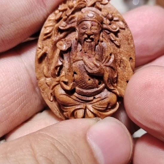 桃核纯手工雕刻文财神