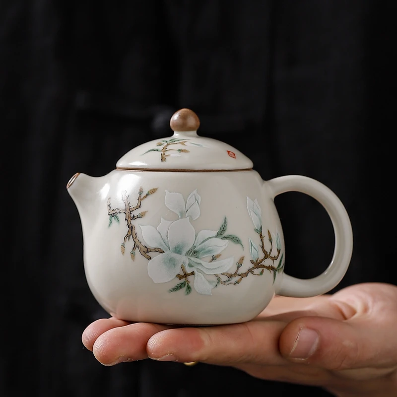汝窑开片玉兰花堆料家用龙蛋壶（180ml）