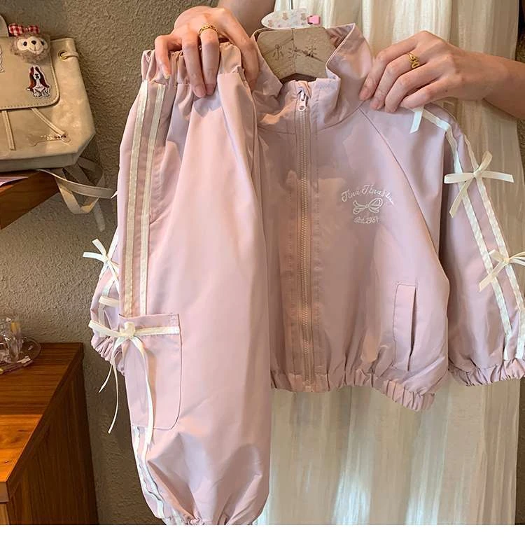 女童洋气套装2025春秋季新款韩版蝴蝶结外套小童休闲运动两件套潮