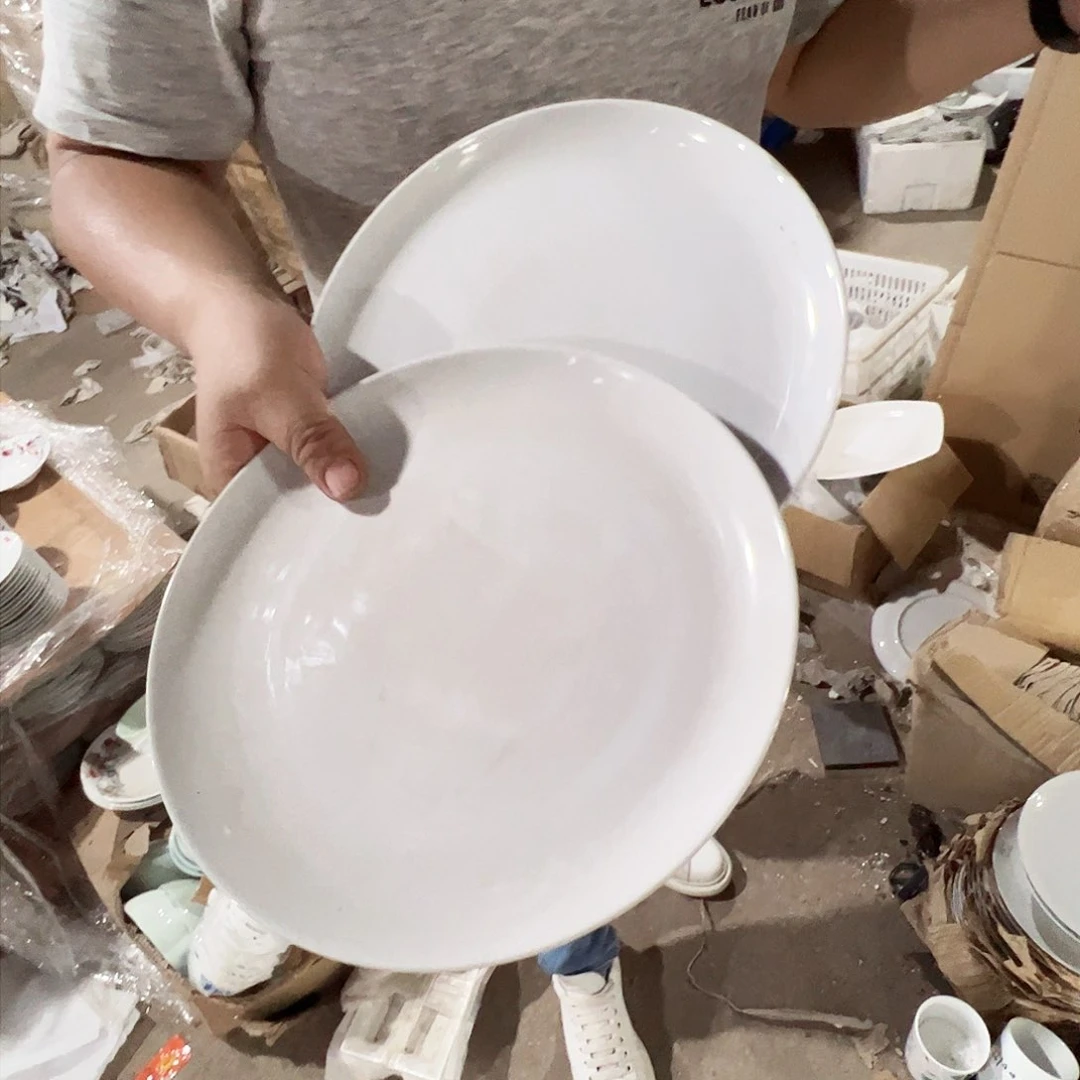 瓷片景德镇陶瓷老白胎10寸月光盘2只