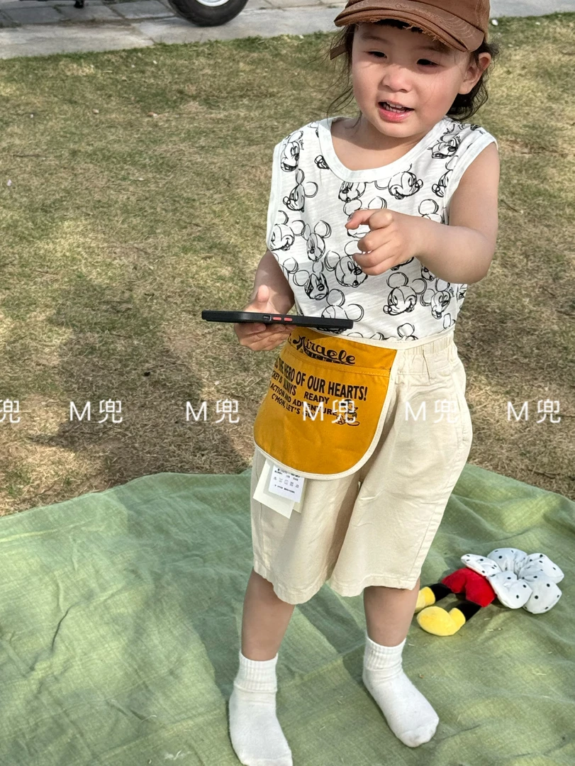 2025夏季新品男女童装卡通牛仔短裤屁兜宝宝个性五分裤潮