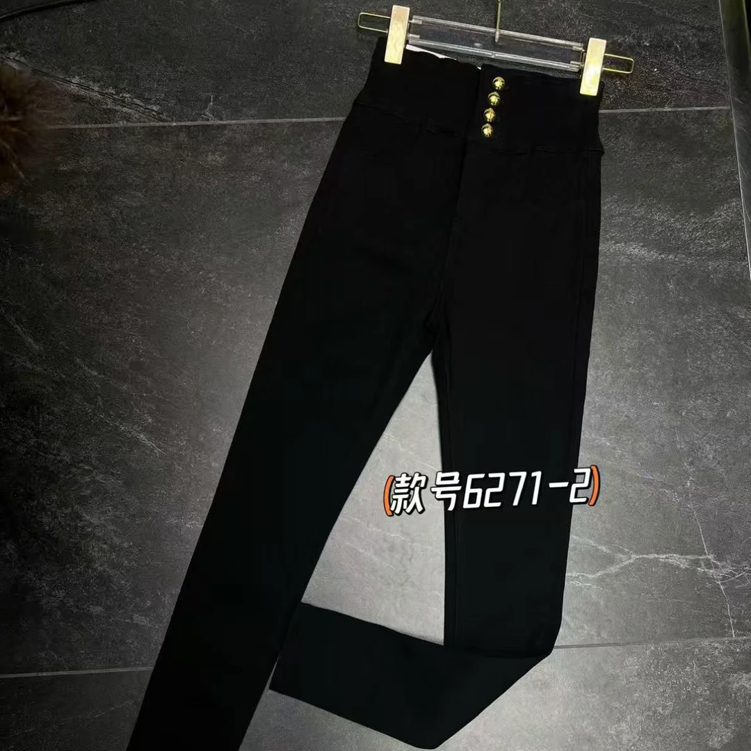 加磨毛4个扣高腰加绒显瘦紧身铅笔小脚女士牛仔裤秋冬新款