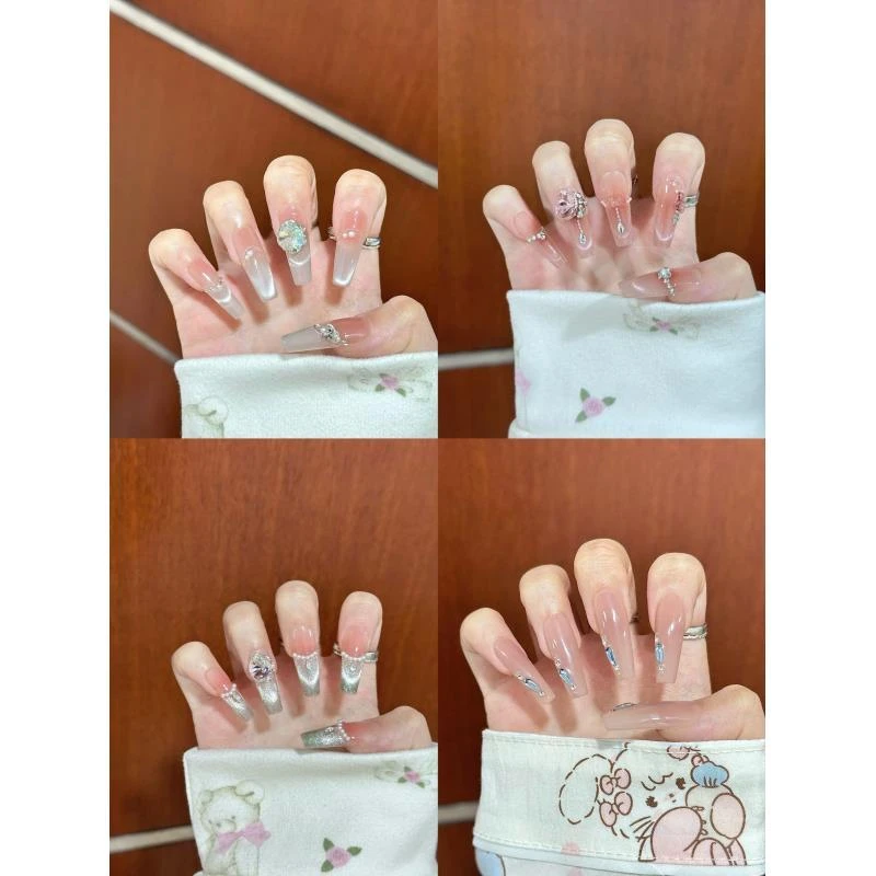 [8000-8149]手工穿戴甲夏日纯手工白色气质穿戴式渐变梯形穿戴式