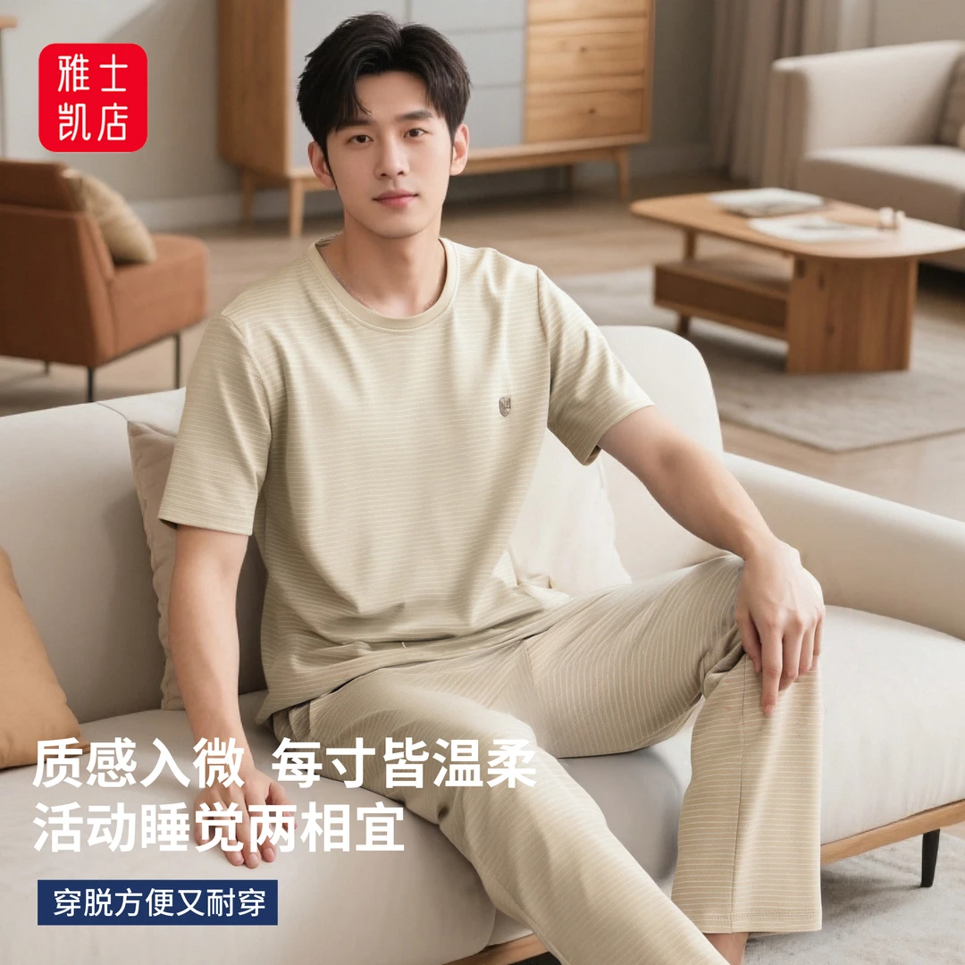 夏季透气家居服男女士套装彩棉无染色7A抗菌大码宽松情侣休闲睡衣