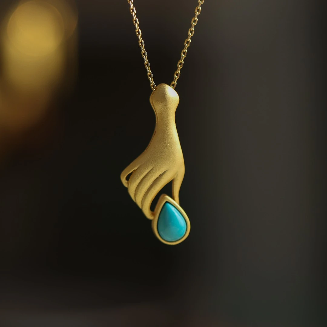 吊坠925银 S925银镀金掌上水滴女款吊坠  不含链